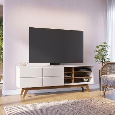 Rack Para Sala Bancada De Tv 70 Pol 180cm Cinthia C04 - D'rossi Cor Preto Fosco E Noce Milano