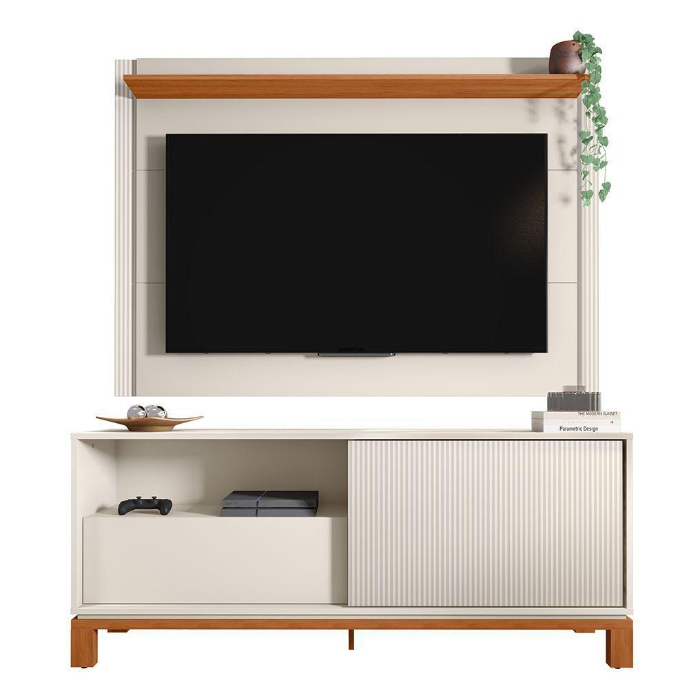 Painel Tv 55 Pol 150cm Com Rack Bancada Para Sala Visari C01 - D'rossi Cor Off White/freijó - 4