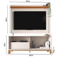 Painel Tv 55 Pol 150cm Com Rack Bancada Para Sala Visari C01 - D'rossi Cor Off White/freijó - 3