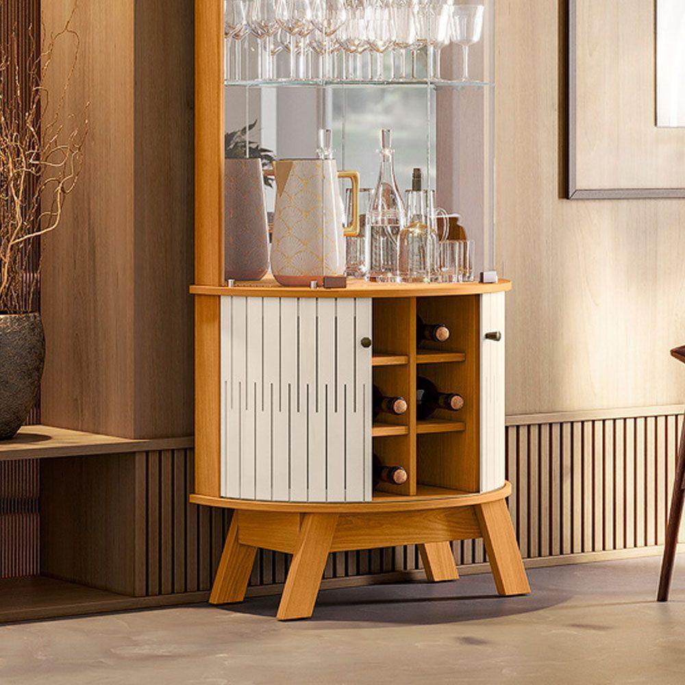 Cristaleira De Vidro Com Led 67cm Sala De Jantar Ravion M20 - D'rossi Cor Cinamomo E Off White - 5