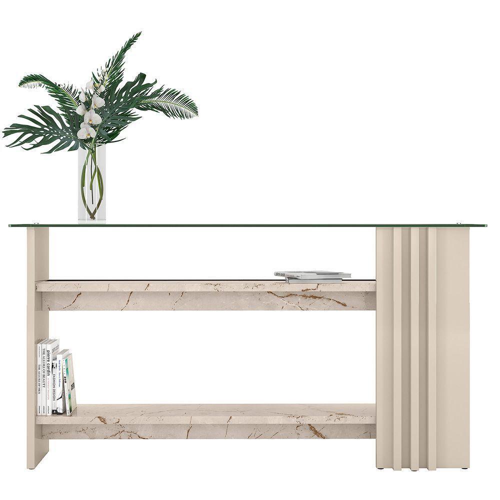 Aparador De Sala Com Prateleiras 150cm Mirezi M20 - D'rossi Cor Calacata E Off White - 3