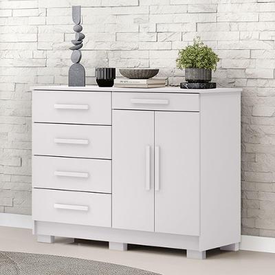 Cômoda Vitória V01 5 Gavetas em MDF com Puxador em MDF Branco para Quarto