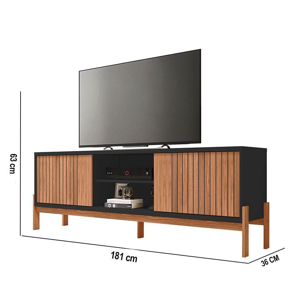 Rack Tv 72 Pol 180cm Bancada Ripado Para Sala Kellem C01 - D'rossi Cor Freijó/preto - 3
