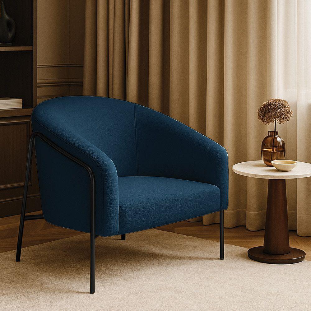 Poltrona Sala Industrial Alta Preto Stella Bouclê Azul Marinho D03 - D'rossi - 1