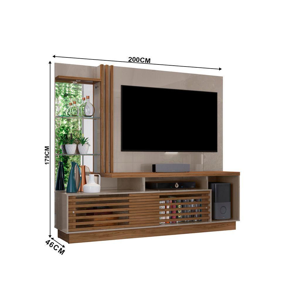 Estante De Tv 60 Pol 200cm Sala De Estar Lumari Fendi-naturale M20 - D'rossi - 3
