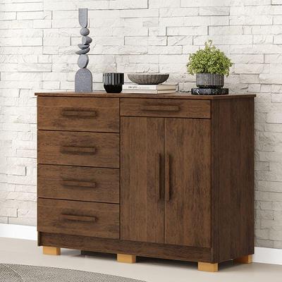 Cômoda Vitória V01 5 Gavetas em MDF com Puxador em MDF Imbuia para Quarto