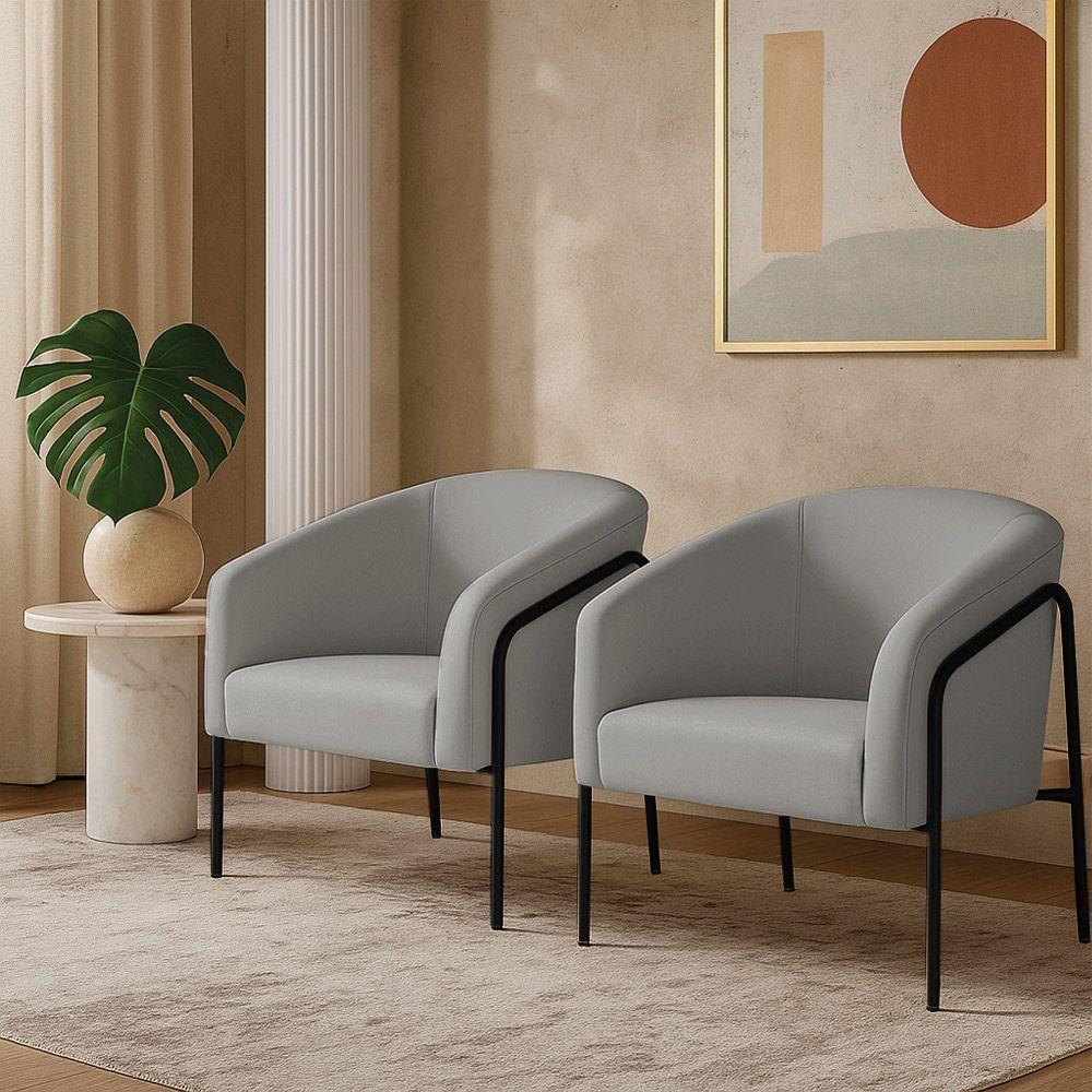 Poltrona Sala Industrial Alta Preto Kit 2 Stella Suede Cinza D03 - D'rossi - 1