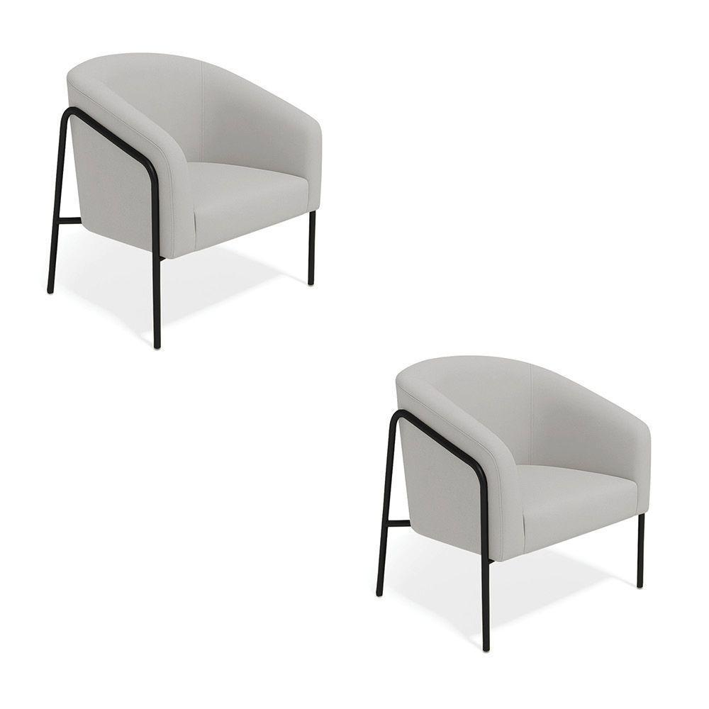 Poltrona Sala Industrial Alta Preto Kit 2 Stella Suede Cinza D03 - D'rossi - 2