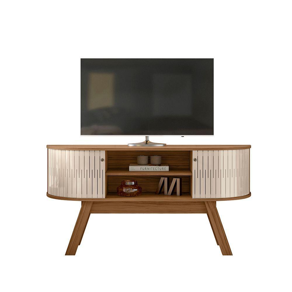Rack Tv 55 Pol 136cm Bancada Para Sala Rylan M20 - D'rossi Cor Naturale E Off White - 2