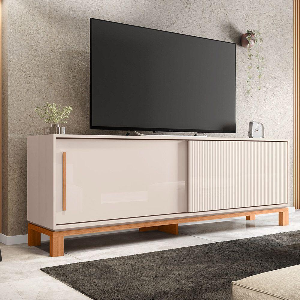 Rack Bancada Tv Para Sala De Estar 180cm Visari C01 - D'rossi Cor Off White/freijó - 1