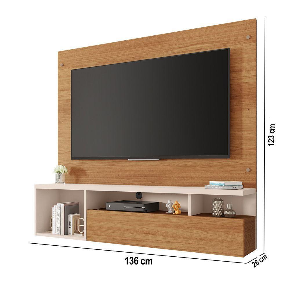 Painel Tv 55 Pol 136cm Bancada Suspensa Sala Layanne Freijó/off White C01 - D'rossi - 3