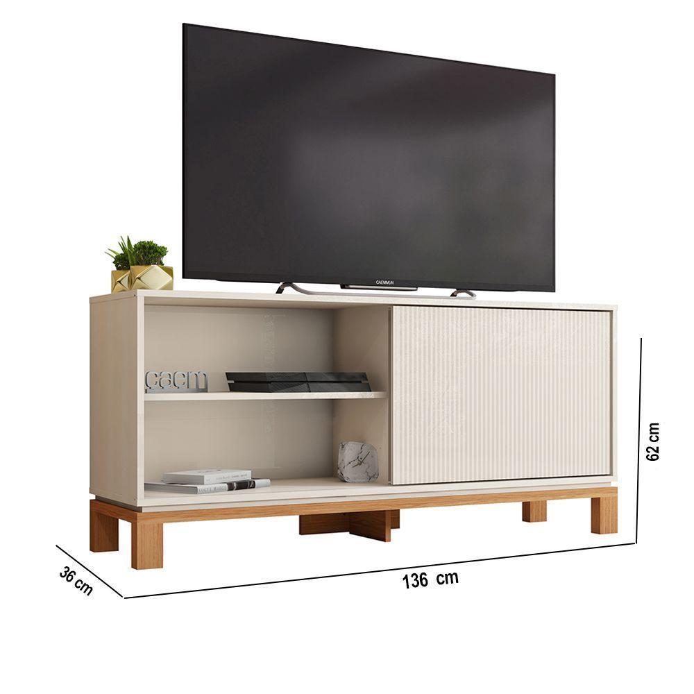 Rack Bancada Tv Para Sala De Estar 136cm Visari C01 - D'rossi Cor Off White/freijó - 3