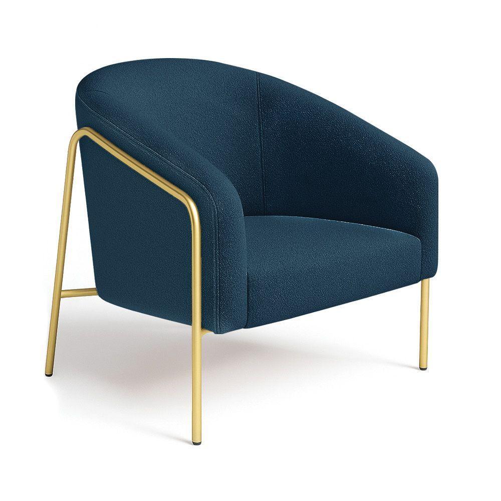 Poltrona Sala Industrial Alta Dourado Stella Bouclê Azul M D03 - D'rossi - 2