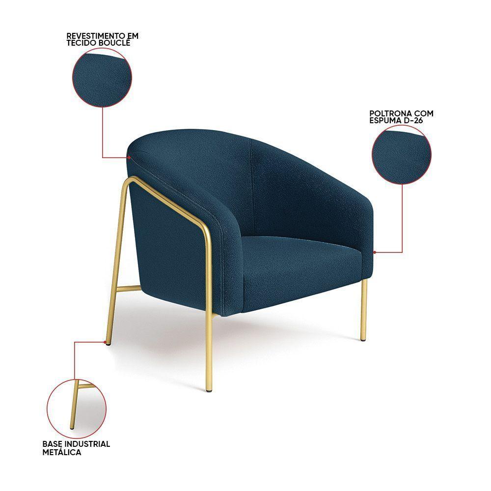 Poltrona Sala Industrial Alta Dourado Stella Bouclê Azul M D03 - D'rossi - 3