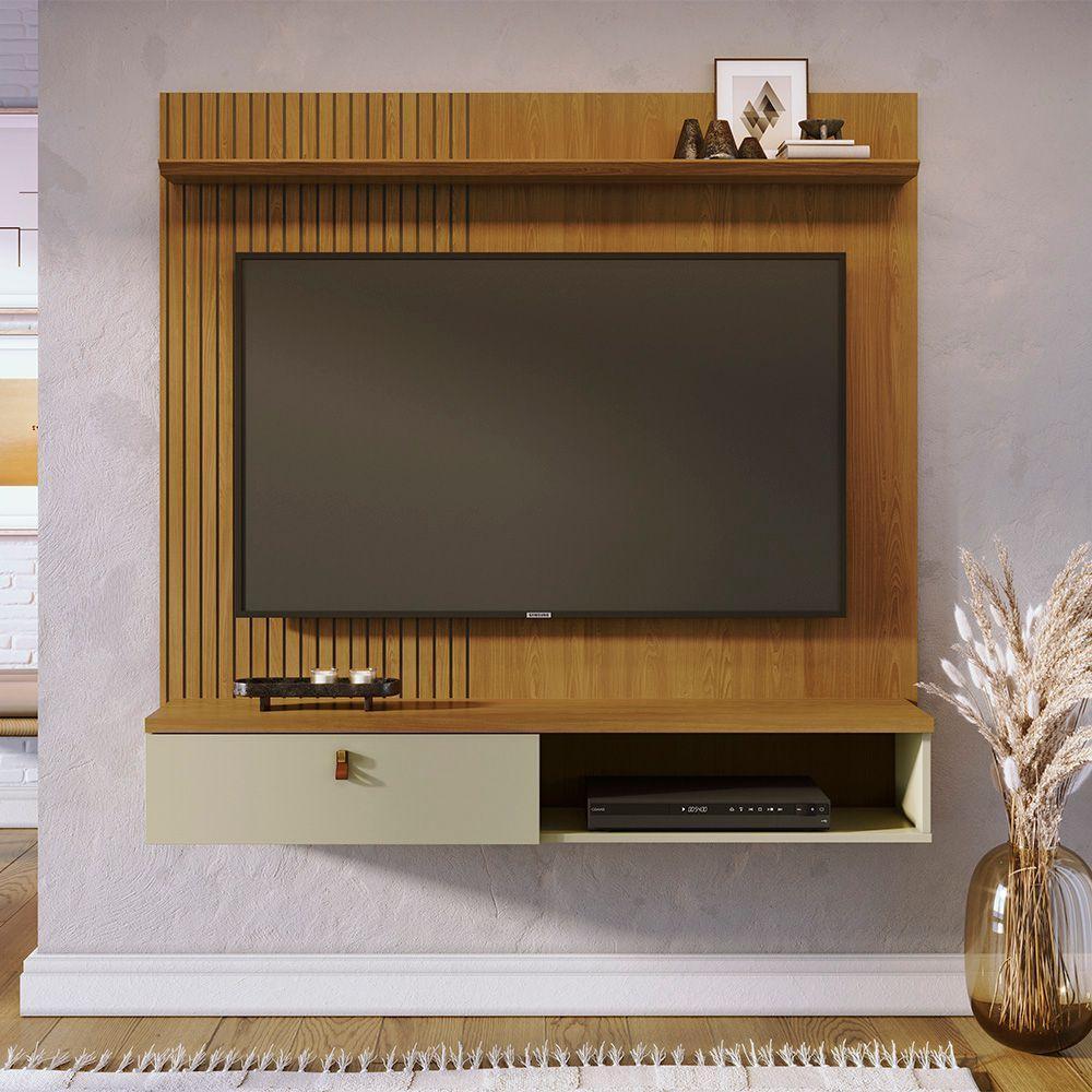 Painel Tv 55 Pol 141cm Bancada Suspensa Para Sala Seluna M20 - D'rossi Cor Cumaru E Opala - 1