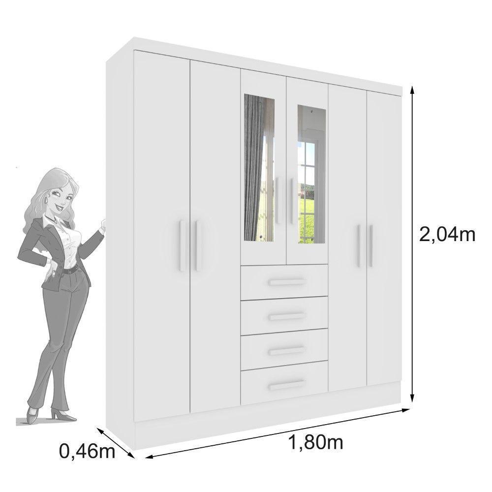 Roupeiro Arizona Com Espelho 6 Portas Tcil neve - 2