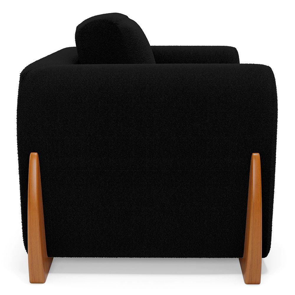 Kit 02 Poltronas E 01 Sofá Bloom 220cm 03 Lugares Com Pés De Madeira Bouclê Preto - Abmaza - 6