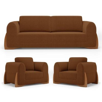 Kit 02 Poltronas E 01 Sofá Bloom 160cm 02 Lugares Com Pés De Madeira Bouclê Terracota - Abmaza