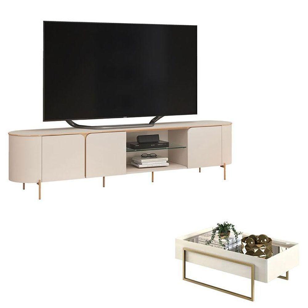 Rack Bancada Para Sala Ariana E Mesa De Centro Pilar Off White – Dj Móveis - 1