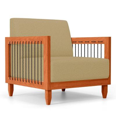 Poltrona Decorativa Varanda Samoa Madeira Maciça Linho Dourado Abmaza