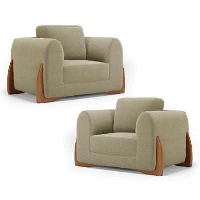 Kit 02 Poltronas Decorativas Bloom Bouclê Bege Abmaza