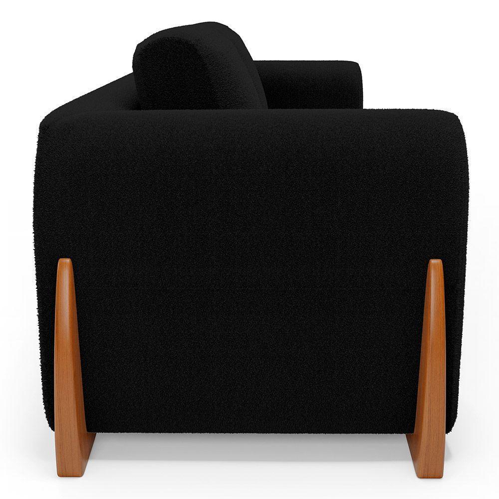 Sofá Living Bloom 160cm 02 Lugares Com Pés De Madeira Bouclê Preto - Abmaza - 8