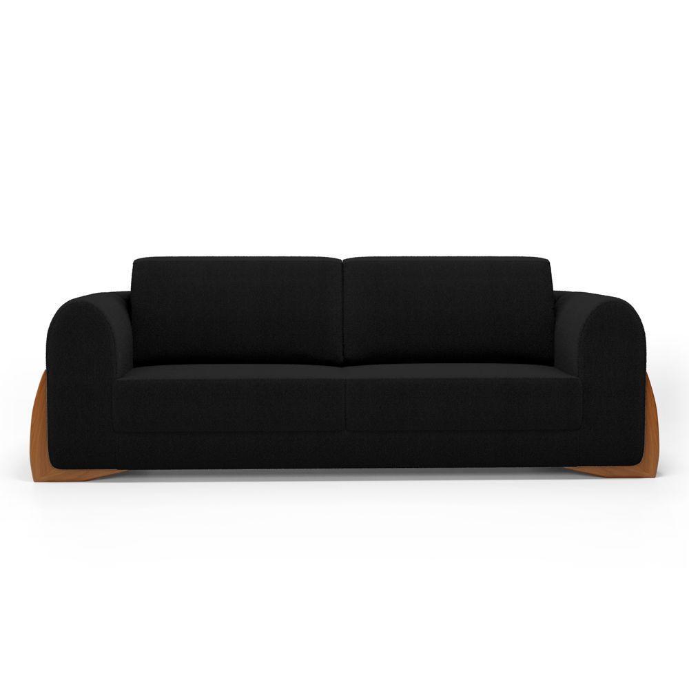 Sofá Living Bloom 160cm 02 Lugares Com Pés De Madeira Bouclê Preto - Abmaza - 9