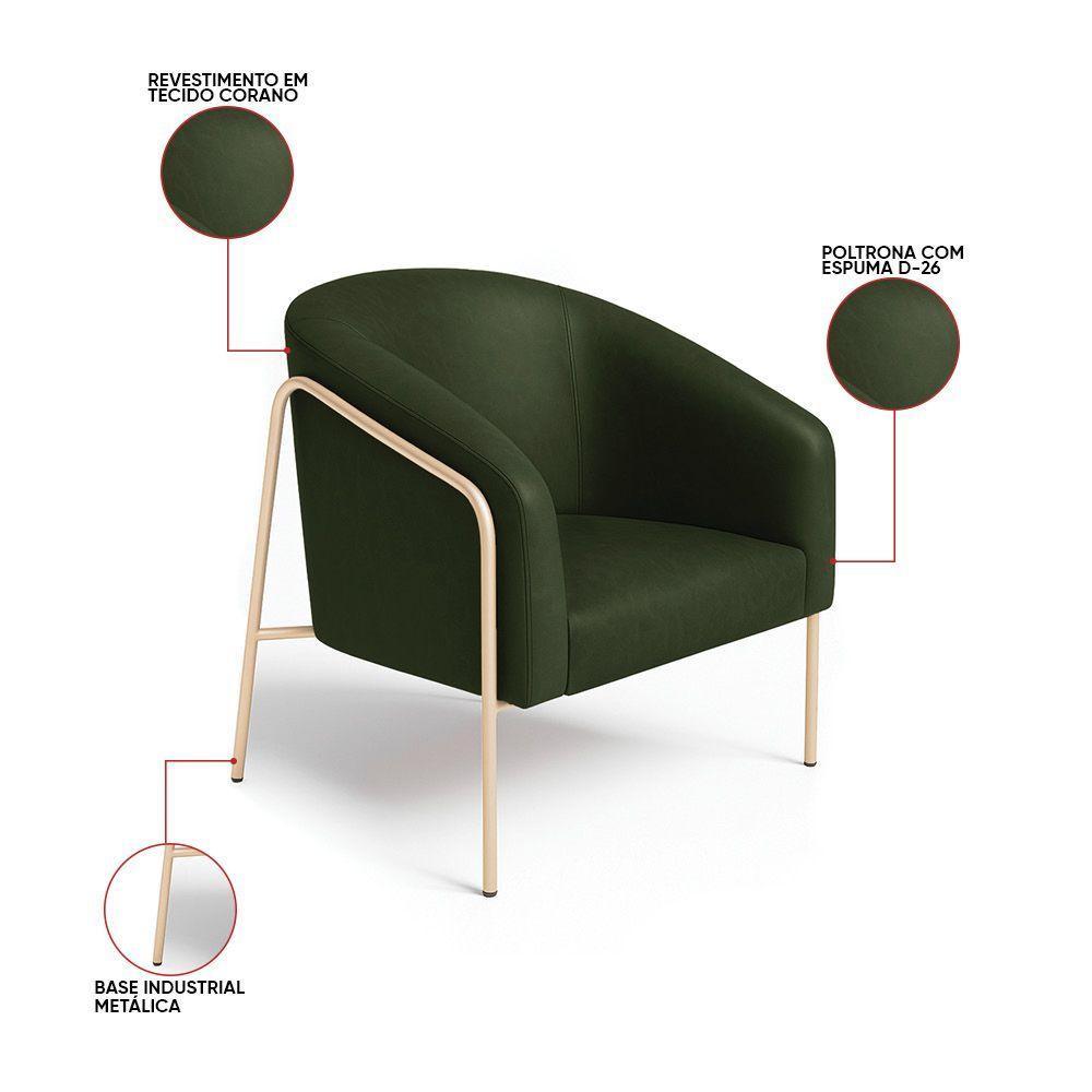 Poltrona Sala Industrial Alta Champanhe Stella Sintético Pu Verde D03 - D'rossi - 3