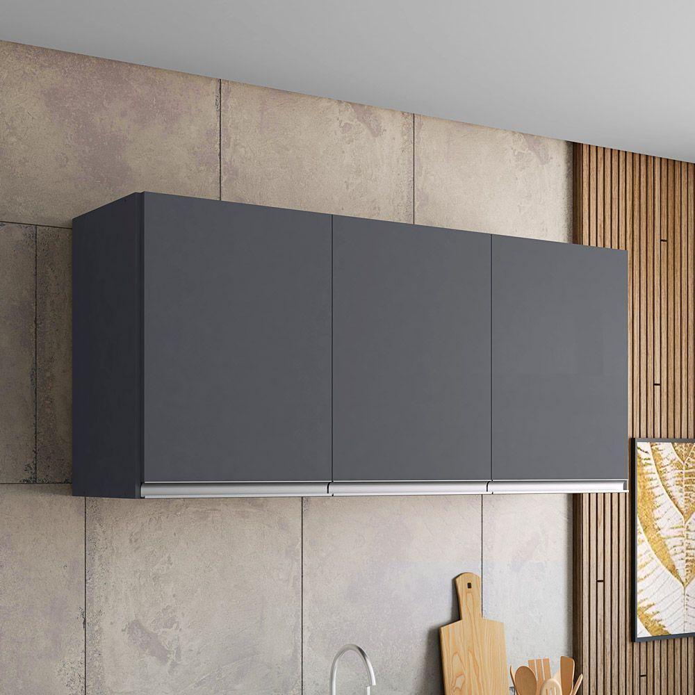 Kit 02 Armários De Cozinha Aéreo Andréia 120cm 3 Portas Cinza Escuro - Abmaza - 2