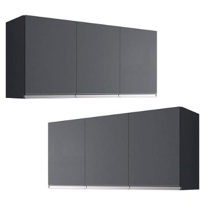 Kit 02 Armários De Cozinha Aéreo Andréia 120cm 3 Portas Cinza Escuro - Abmaza