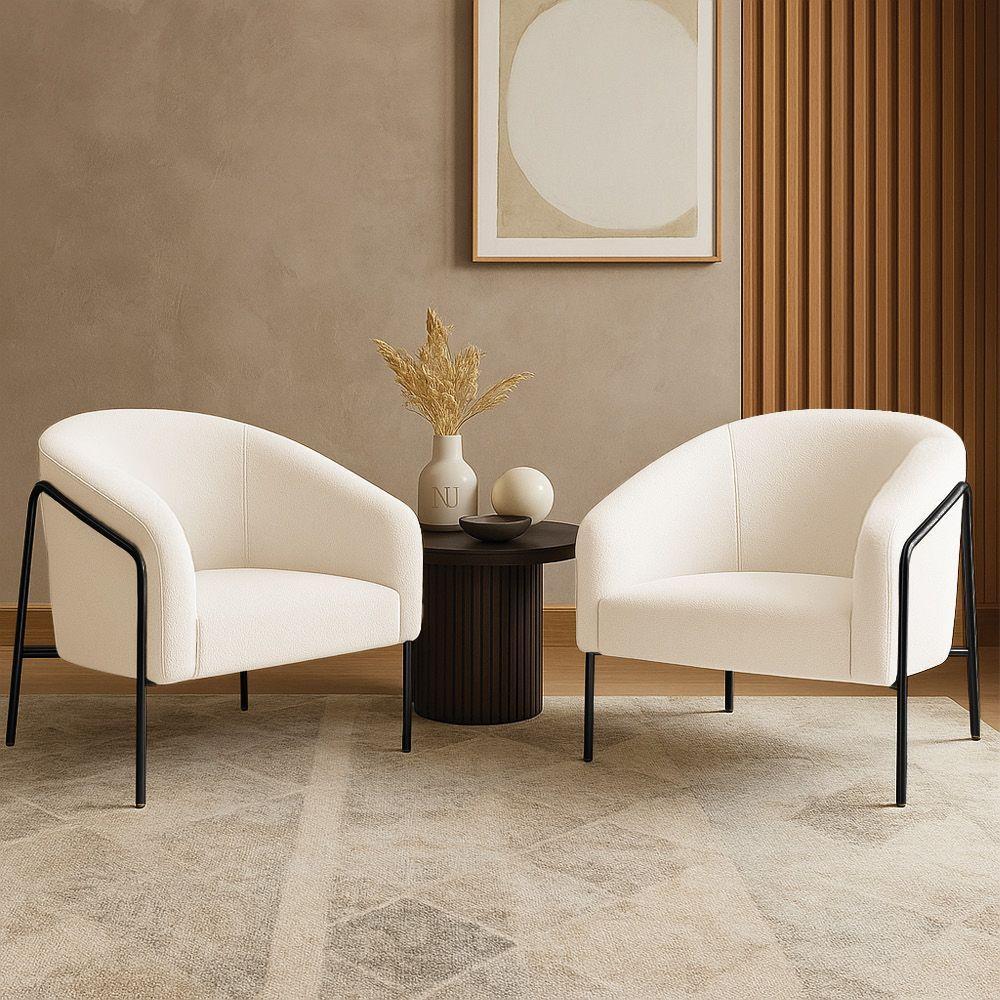 Poltrona Sala Industrial Alta Preto Kit 2 Stella Bouclê D03 - D'rossi Cor Off White - 1