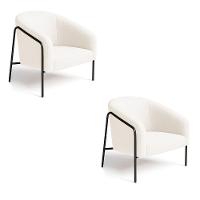 Poltrona Sala Industrial Alta Preto Kit 2 Stella Bouclê D03 - D'rossi Cor Off White - 2