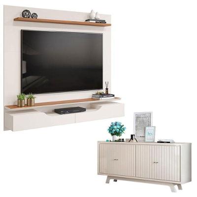 Painel Para Tv Levi Off White Freijó E Aparador Buffet Brise Off White – Dj Móveis