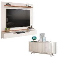 Painel Para Tv Levi Off White Freijó E Aparador Buffet Brise Off White – Dj Móveis - 1