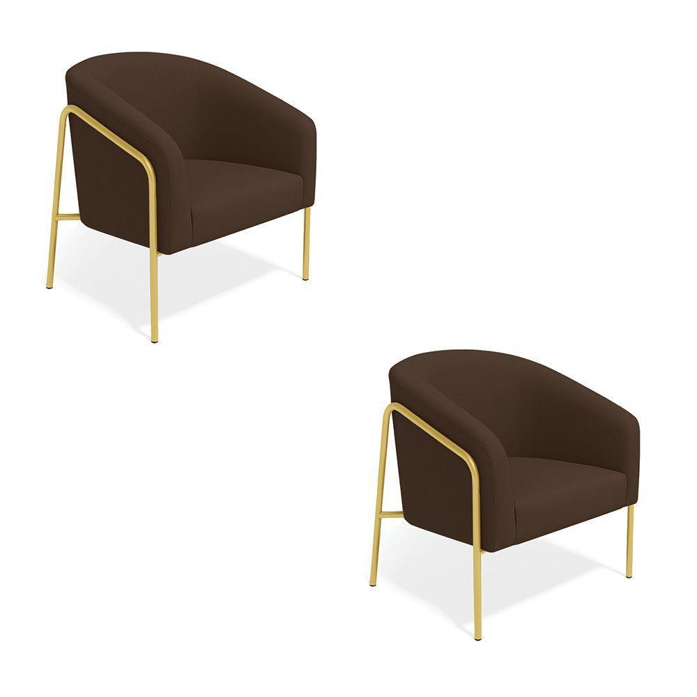 Poltrona Sala Industrial Alta Dourado Kit 2 Stella Suede Marrom D03 - D'rossi - 2