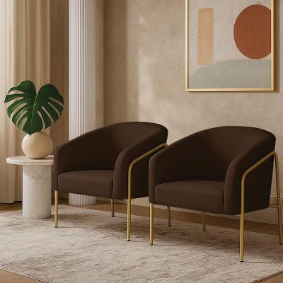 Kit 2 Poltronas Sala Industrial Alta Stella Principal Suede Dourado Marrom D'Rossi