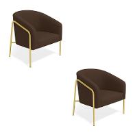 Poltrona Sala Industrial Alta Dourado Kit 2 Stella Suede Marrom D03 - D'rossi - 2