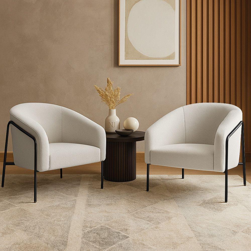 Poltrona Sala Industrial Alta Preto Kit 2 Stella Bouclê Cinza D03 - D'rossi - 1