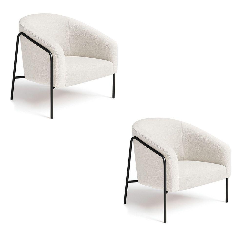 Poltrona Sala Industrial Alta Preto Kit 2 Stella Bouclê Cinza D03 - D'rossi - 5