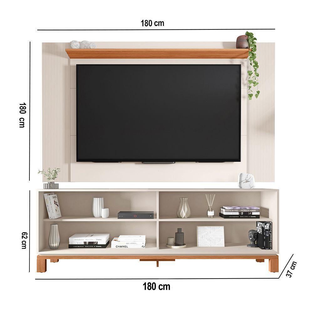 Painel Tv 65 Pol 180cm Com Rack Bancada Para Sala Visari Off White/freijó C01 - D'rossi - 3