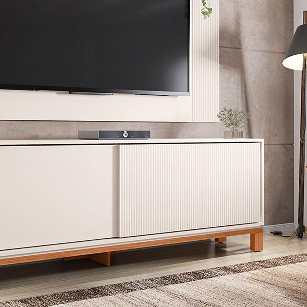 Painel Tv 65 Pol 180cm Com Rack Bancada Para Sala Visari Off White/freijó C01 - D'rossi - 4