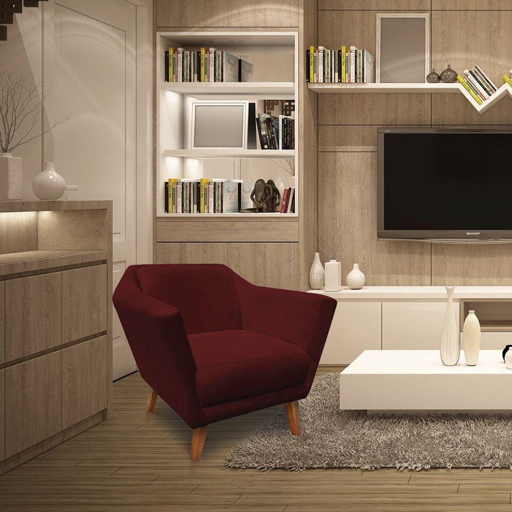 Poltrona Decorativa Lorena Suede Pés Castanho Marsala - 2