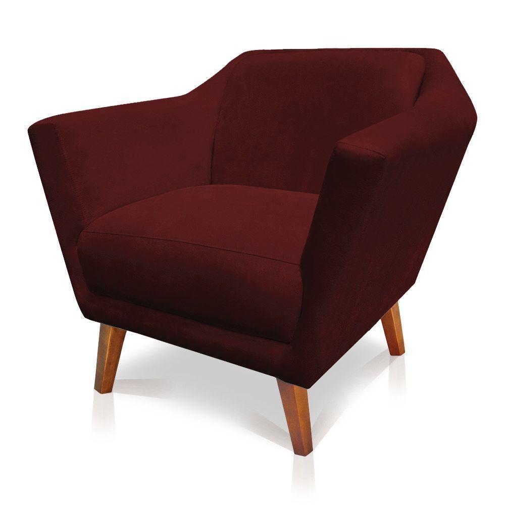 Poltrona Decorativa Lorena Suede Pés Castanho Marsala - 4