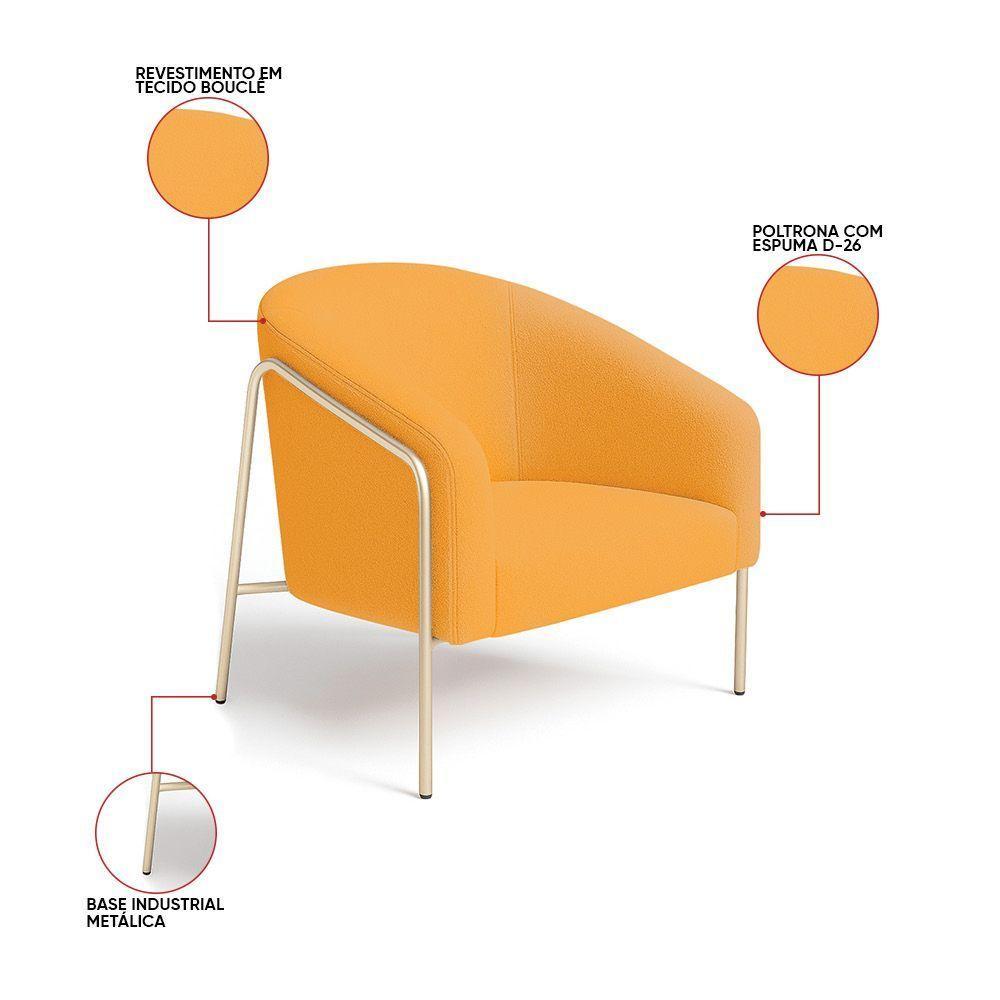 Poltrona Sala Industrial Alta Champanhe Kit 2 Stella Bouclê Mostarda D03 - D'rossi - 5