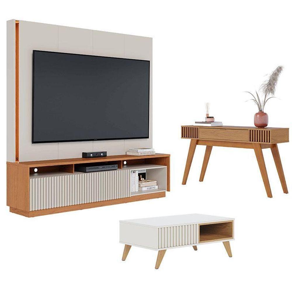 Estante Home Theater Jordão Com Mesa De Centro Jeri Off White Freijó E Aparador Riviera Freijó – Colibri - 1