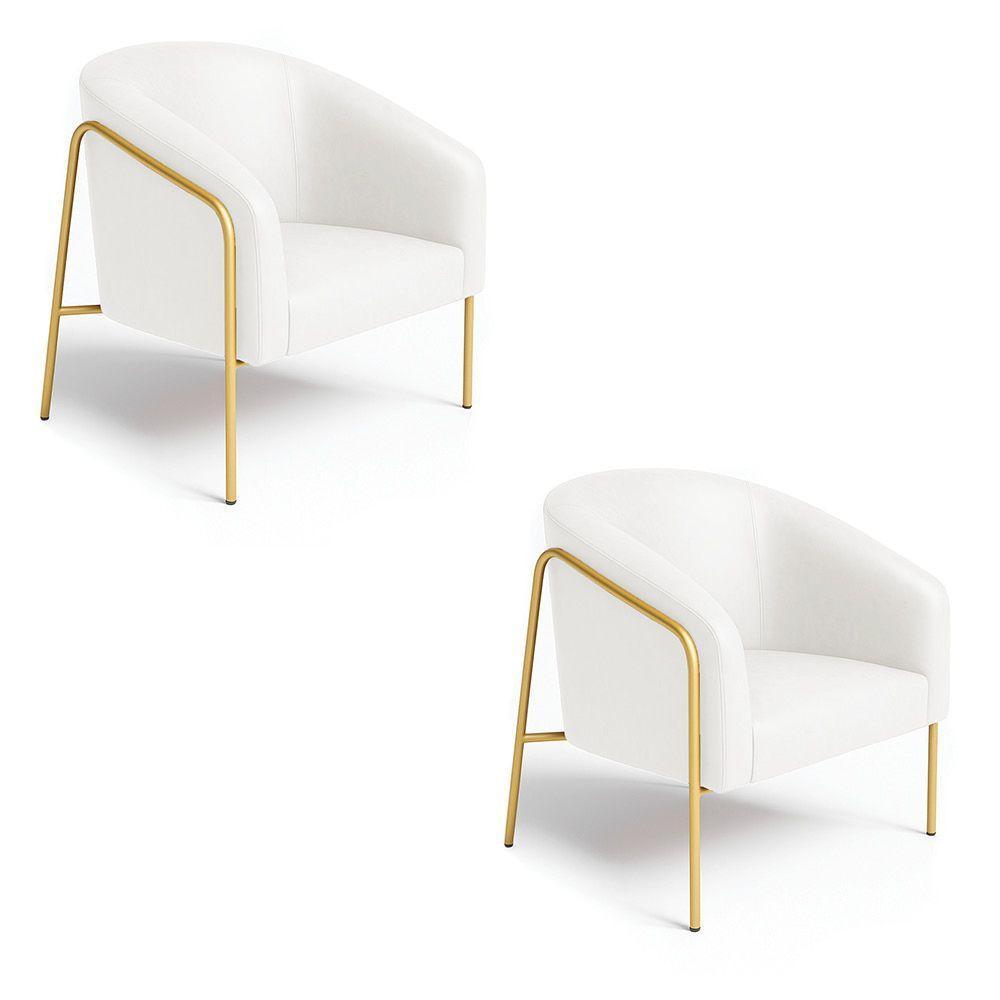 Poltrona Sala Industrial Alta Dourado Kit 2 Stella Sintético Pu D03 - D'rossi Cor Branco - 2