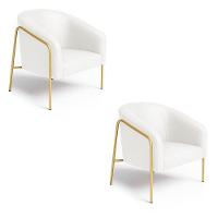 Poltrona Sala Industrial Alta Dourado Kit 2 Stella Sintético Pu D03 - D'rossi Cor Branco - 2