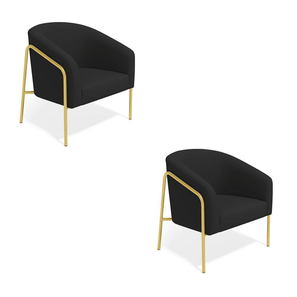 Poltrona Sala Industrial Alta Dourado Kit 2 Stella Veludo Preto D03 - D'rossi - 2