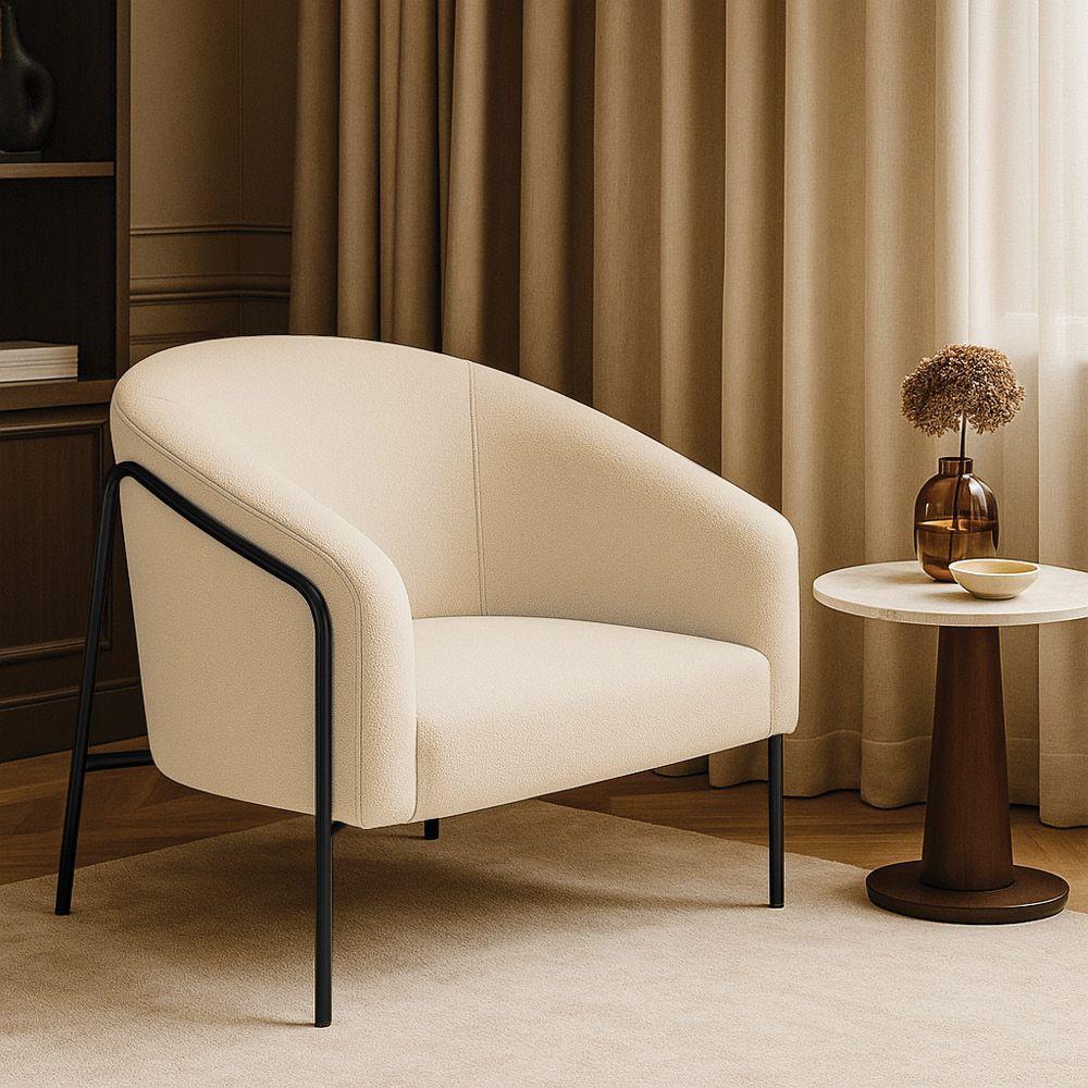 Poltrona Sala Industrial Alta Preto Stella Bouclê D03 - D'rossi Cor Bege - 1