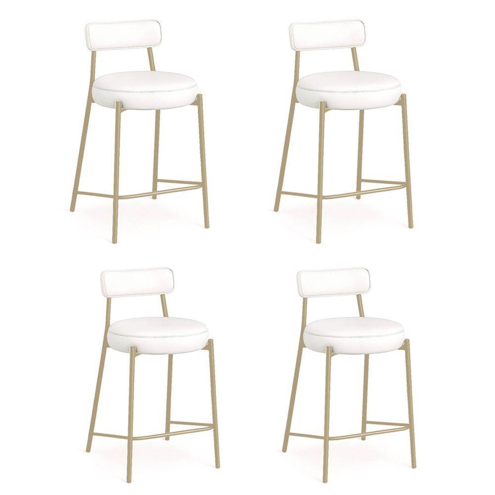 Banqueta Cozinha Alta Com Encosto Industrial Champanhe Kit 4 Londres Pu D03 - D'rossi Cor Branco - 2